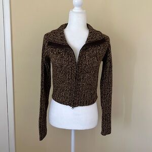 Brown cropped zip cardigan